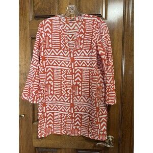 ROBERTA ROLLER RABBIT Lightweight V-Neck Pullover Tunic Shirt Orange Size Medium